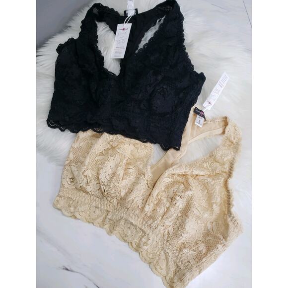 NEW Cosabella Never Say Never Curvy Racerback Bralette NEVER1355 LOT 2 BLACK NUD